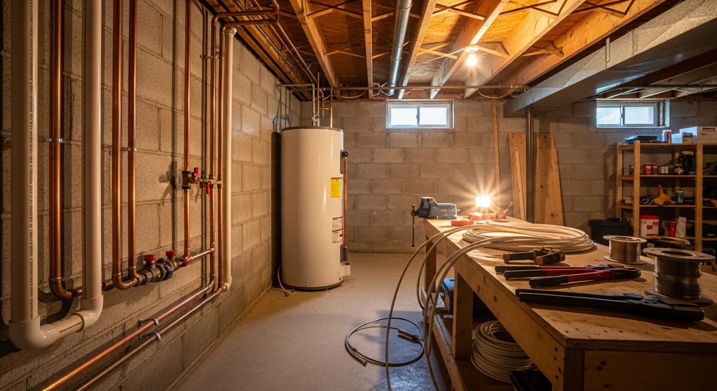 Professional plumber working on residential plumbing system