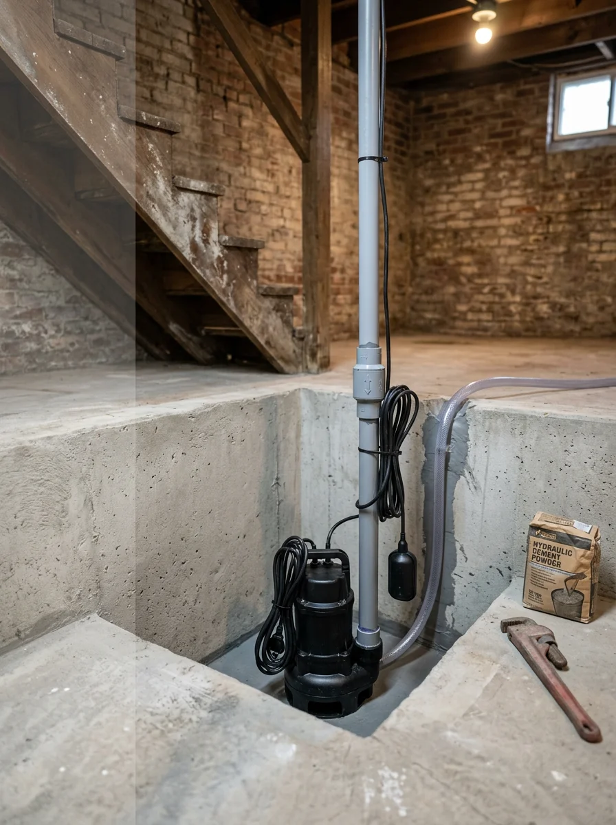 Sump pump installed in a Gladstone, Missouri basement sump pit