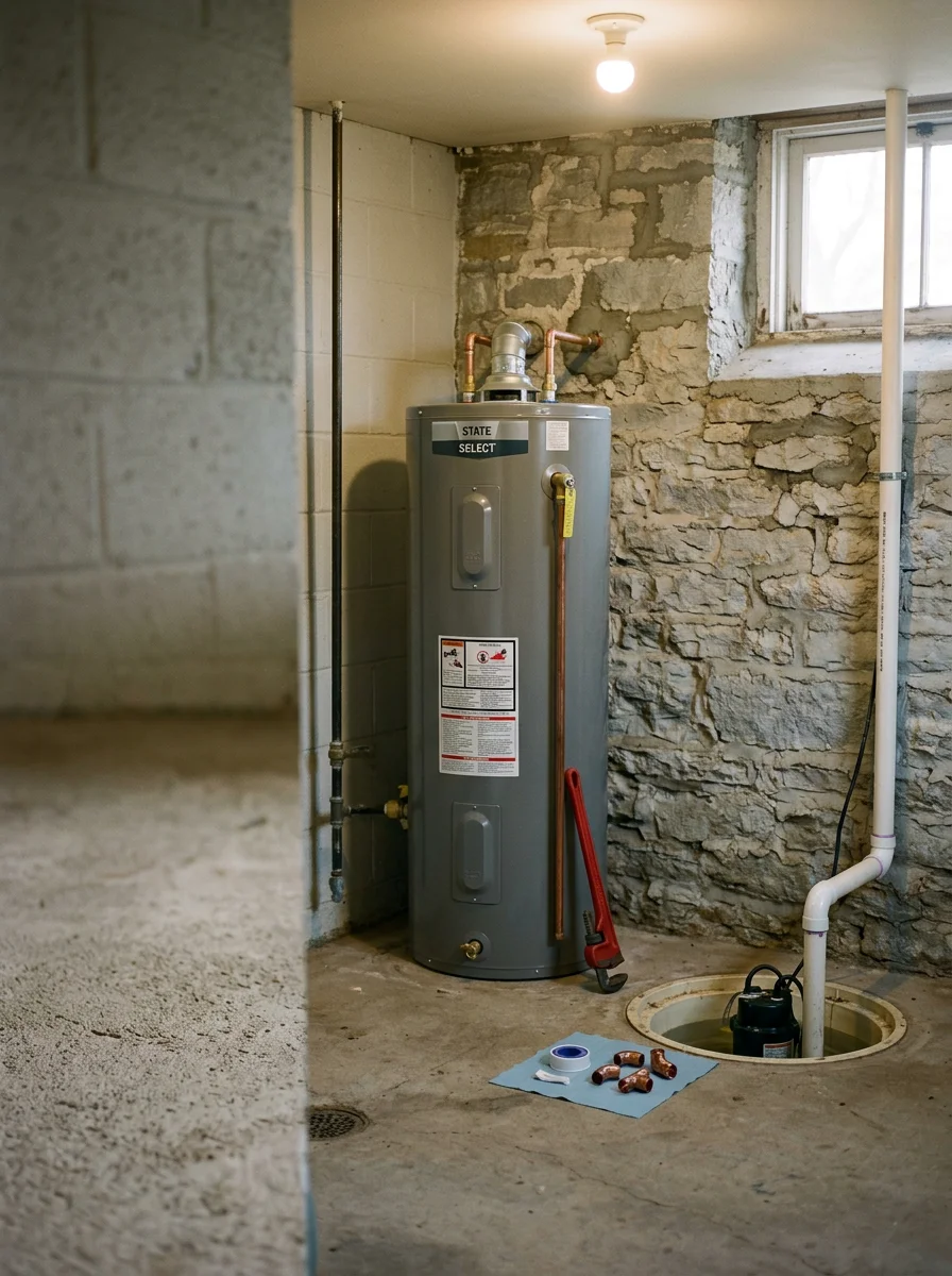 Water heater and sump pump installation in a Lansing, Kansas home