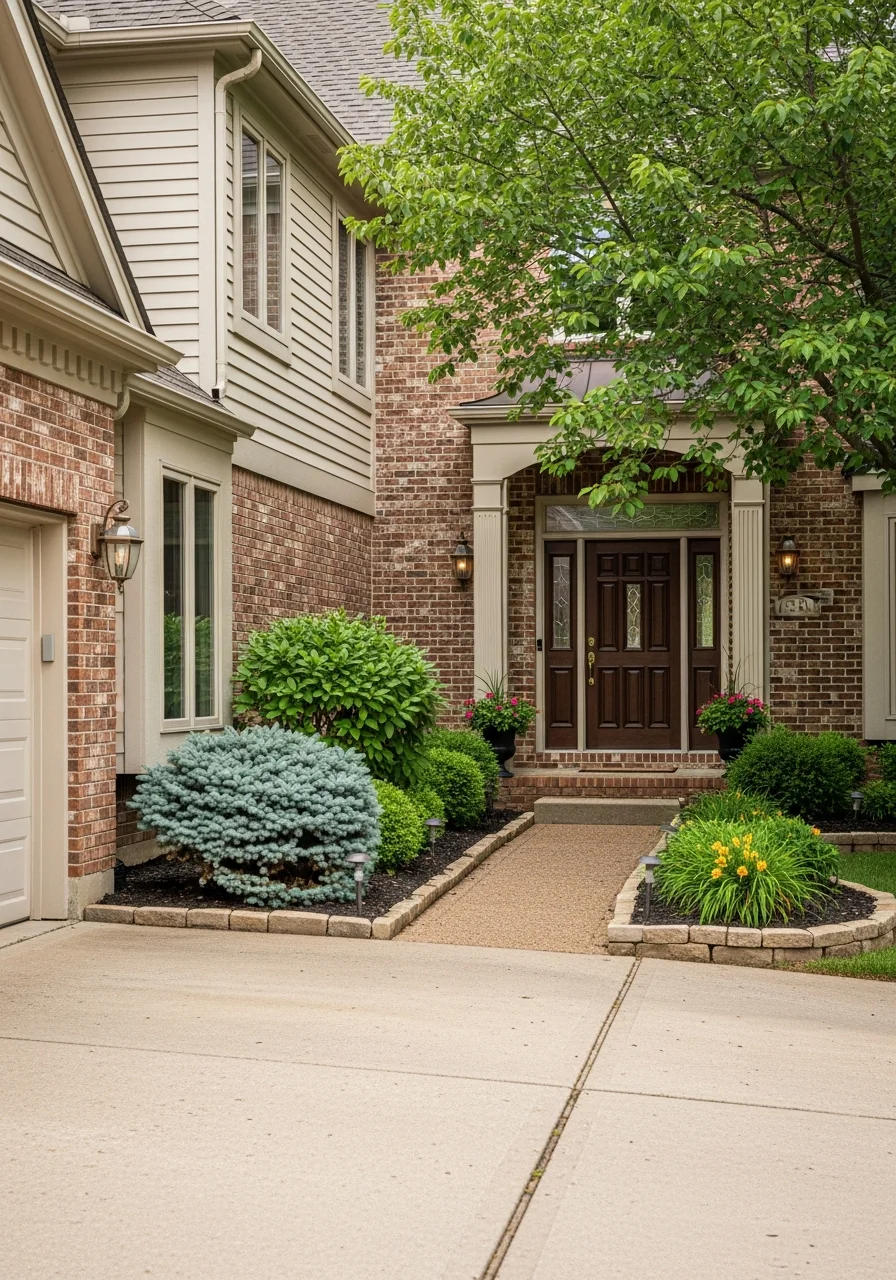 Overland Park home entrance with professional landscaping and quality exterior finishes.