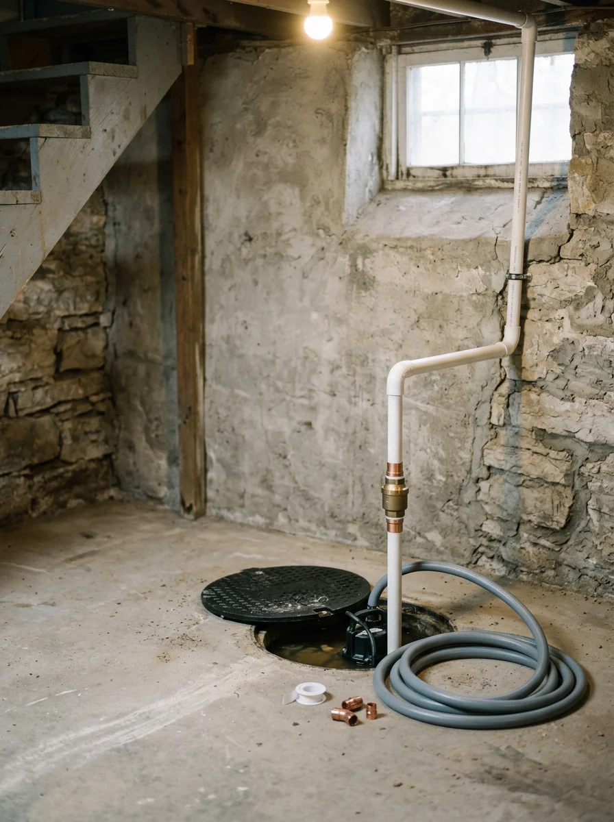 Sump pump installed in a Riverside, MO basement
